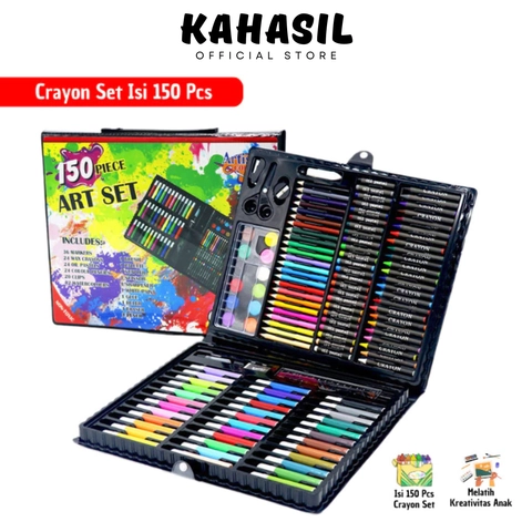 KAHASIL - Pensil Warna Crayon Krayon Kerayon Set 150 Pcs Lengkap Alat Melukis Menggambar Mewarnai